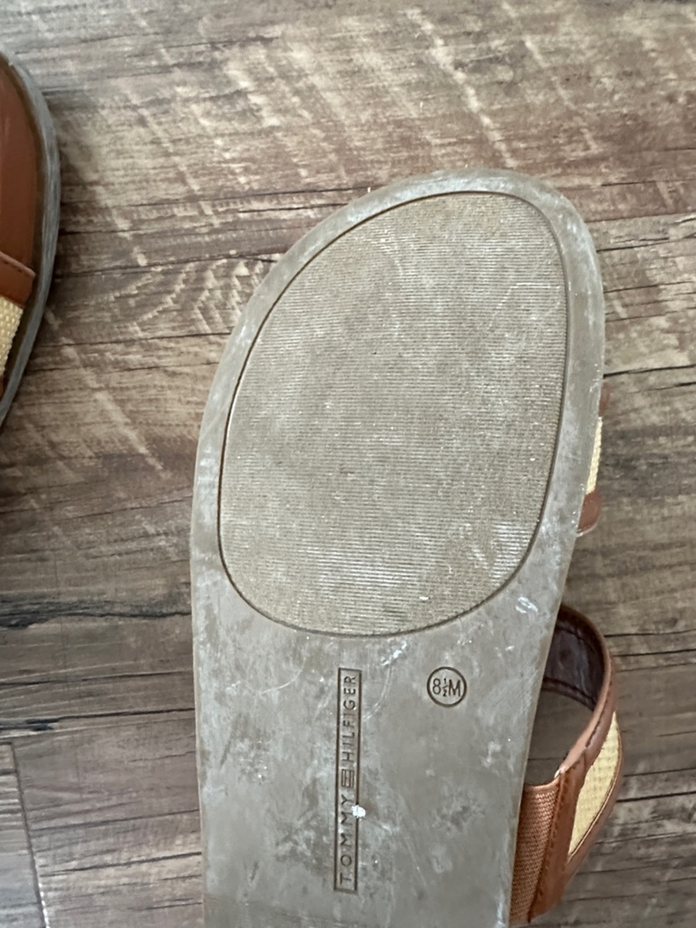Tommy Hilfiger Tan & Cream Double-Strap Slide Sandals with Gold TH Logo - Picture 3 of 3